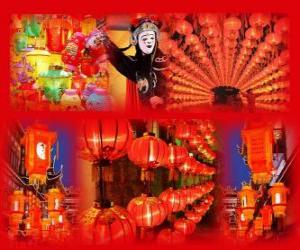 пазл Фестиваль фонарей является конца празднованиями китайского Нового года. Красивые фонари бумаги